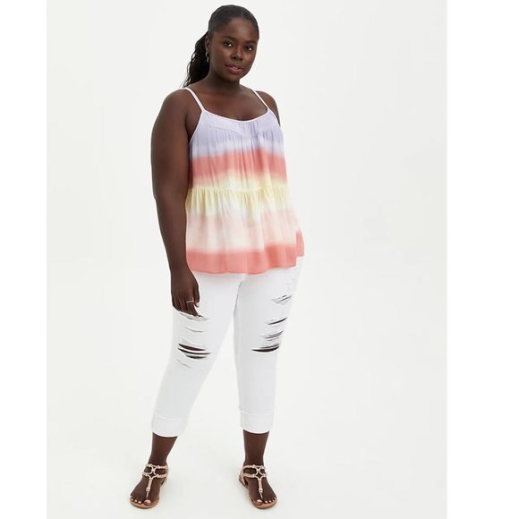 Torrid Size 1X 14-16 Tiered Camisole - Gauze Beach Stripe Tie Dye - Picture 3 of 4